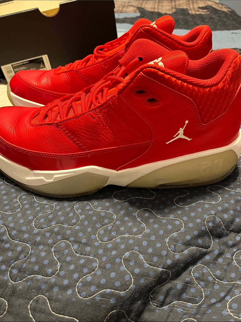 Jordan Men’s Red and White Mid-Top Sneakers . They have been worn only 1 time